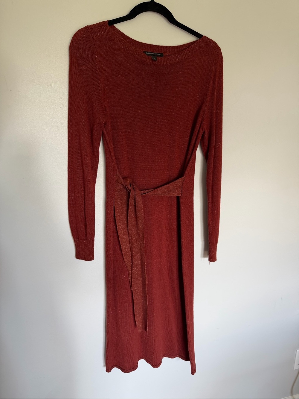 Banana Republic Factory Rust Long Sleeve Knit Tie-Waist Dress